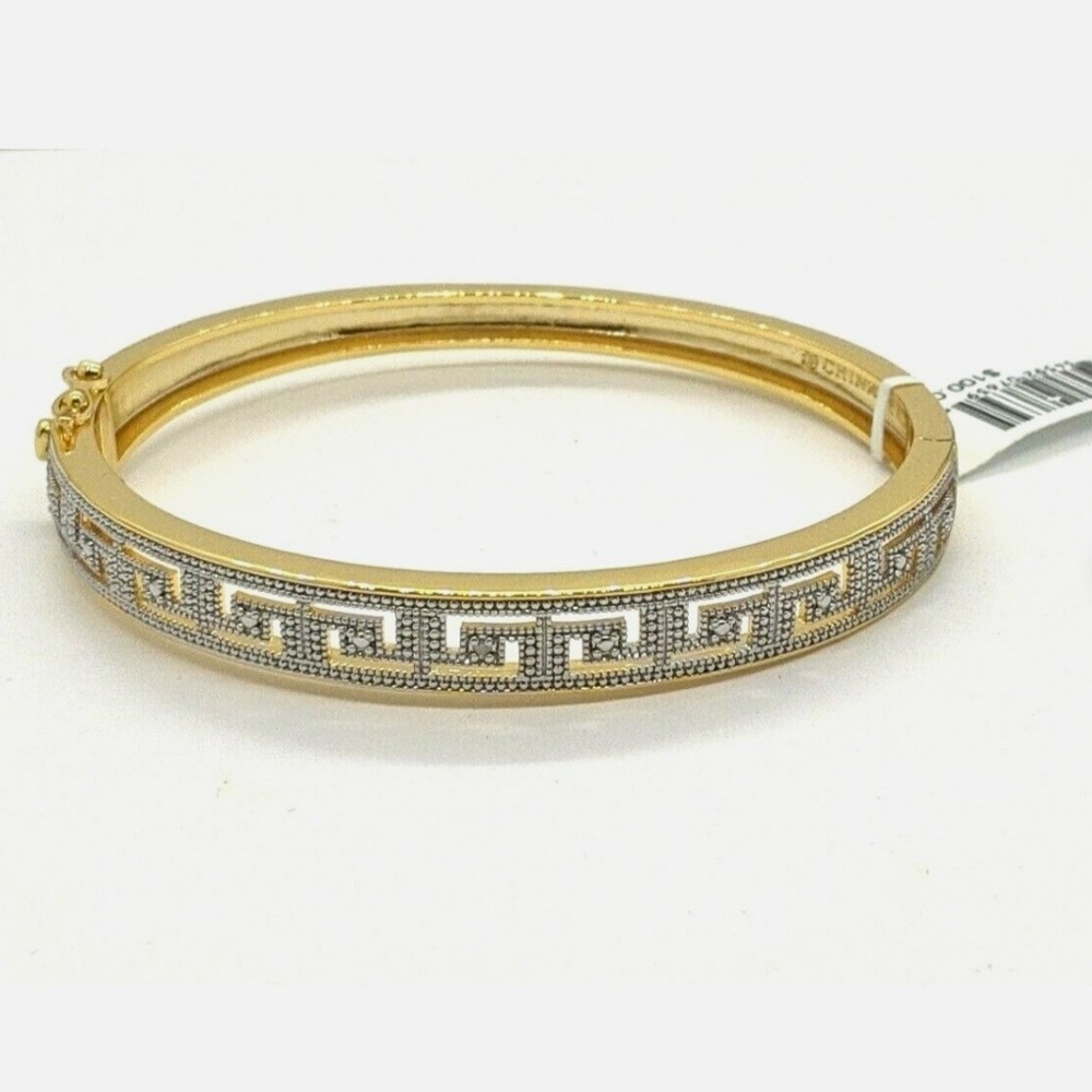 Gold and Silver Hinged Bangle Bracelet with Gemstones